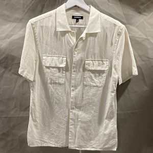 Express Off white linen button-down with pockets, new